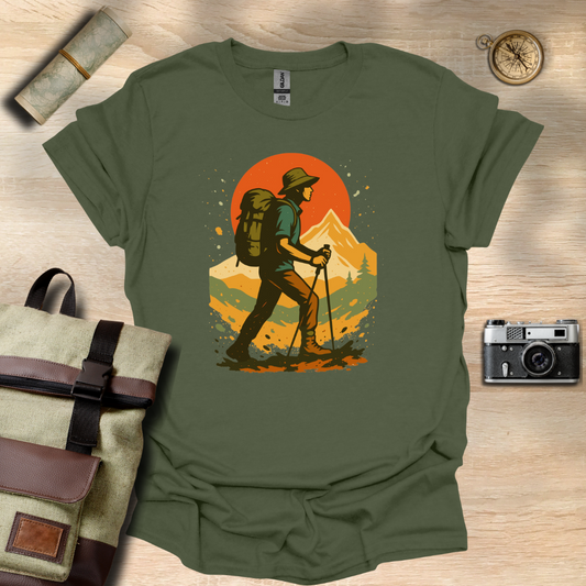 Hiker's Journey – Retro Sunset Mountain Tee t - shirt